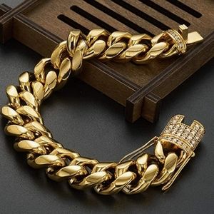 Jxlepe Mens Miami Cuban Link Chain 18K Gold 7.5 Stainless Steel Bangle